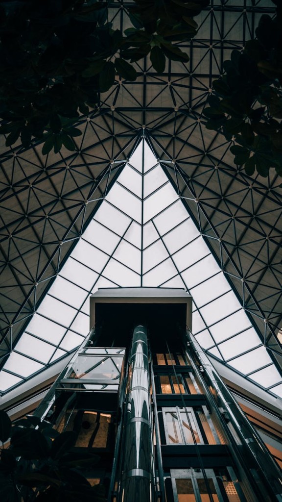 Elevator Shafts Under a Large Triangular Skylight